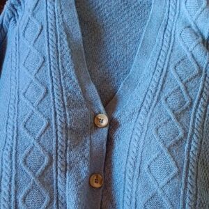 Blue V-Neck Button Down Cardigan Sweater Size L